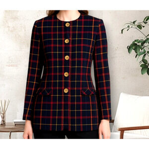 Vintage Evan Picone Plaid Jacket 100% Wool Petite 6 Blazer Old Money Heritage